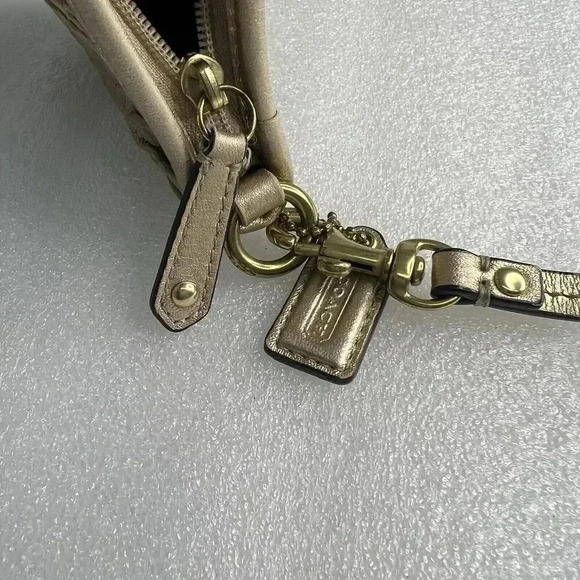 COACH Signature Madison Gold Gathered Pleated Leather Strap Handbag Wristlet - Picture 10 of 13